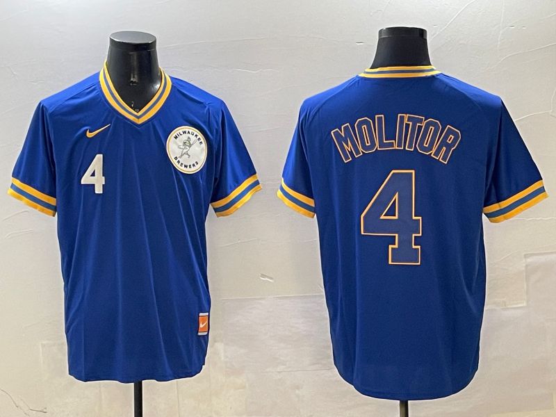 Men Milwaukee Brewers #4 Molitor Blue Throwback Game 2025 Nike MLB Jersey style 4->milwaukee brewers->MLB Jersey